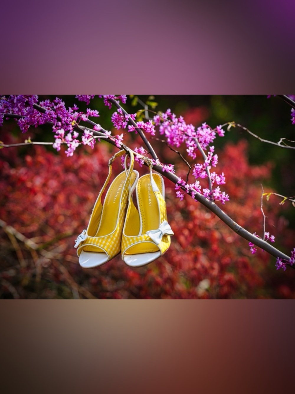 Delicious Yellow & White Gingham Peep Toe Slingback Heels - Picture 3 of 15